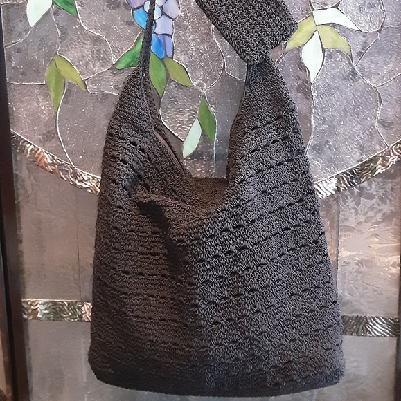 BLACK WOVEN FRANKIE and JOHNNIE HOBO/CROSSBODY BAG - Picture 1 of 3